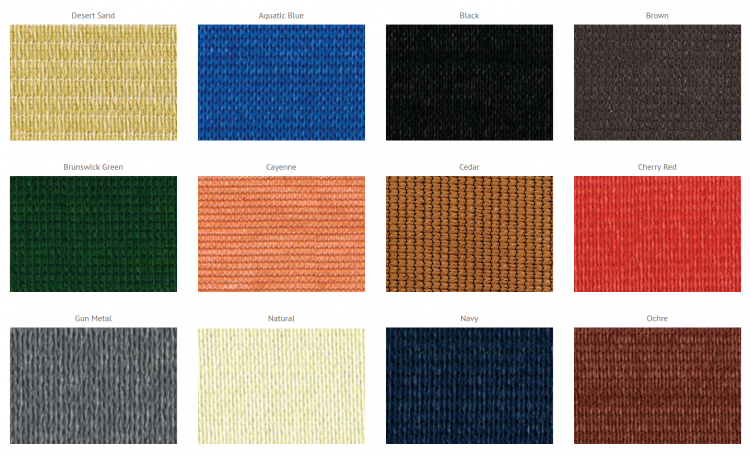 Shade Cloth Colours for Awnings, Shade Sails & Blinds